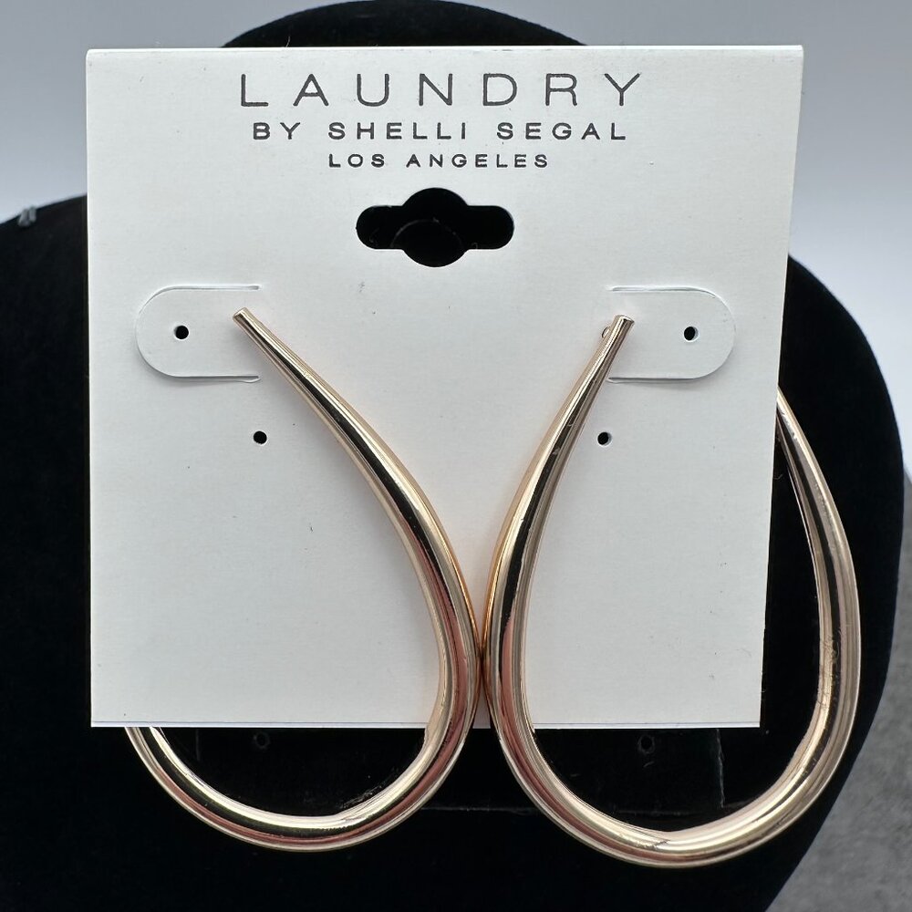 Laundry by Shelli Segal Gold Tone Teardrop "U" Shape Oblong Hoop Earrings‎